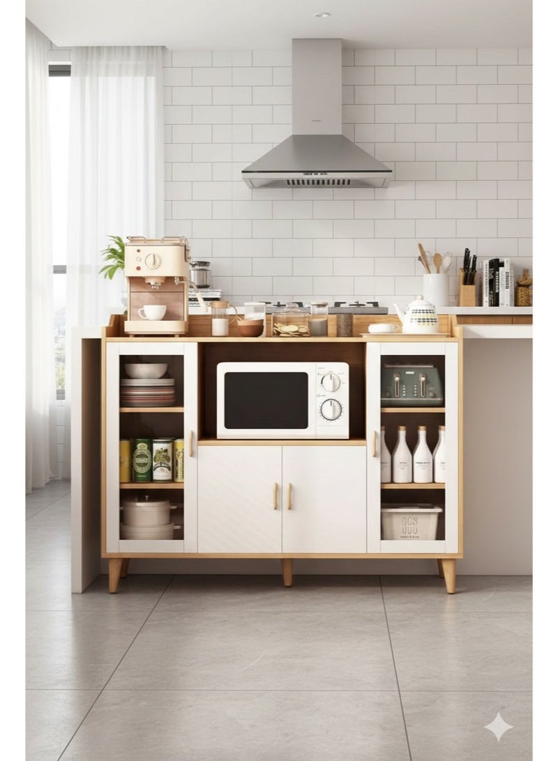 EXPERT Coffee Corner Cabinet for Living Room or Office with Doors, Drawers and Microwave Holder, Large Surface for Coffee Machine, Cups, Antiques and Plants, Entryway Side Cabinet - Image 1